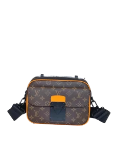 LV Monogram Macassar S Lock Messenger Bag Canvas Brown
