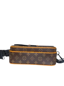 LV Monogram Macassar S Lock Messenger Bag Canvas Brown