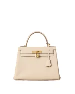 Kelly 25 White Togo Gold Hardware