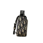 Oblique Jacquard Grained Calfskin Saddle Pouch With Strap Beige Black