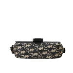 Oblique Jacquard Grained Calfskin Saddle Pouch With Strap Beige Black