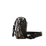Oblique Jacquard Grained Calfskin Saddle Pouch With Strap Beige Black