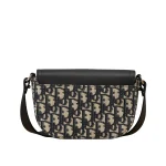 Oblique Jacquard Grained Calfskin Saddle Pouch With Strap Beige Black
